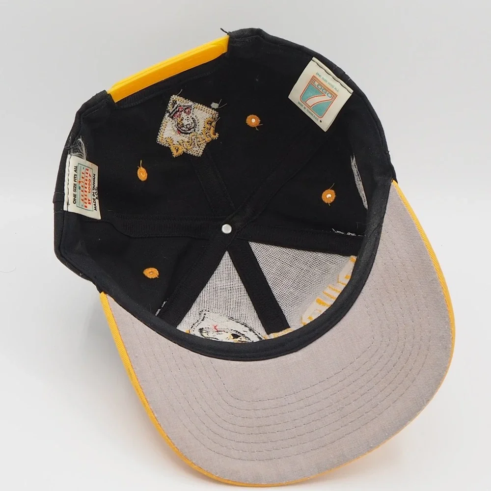 VTG Pittsburgh Pirates Rare Logo 7 Hat Snapback Cap Spellout Jolly Roger 90s MLB